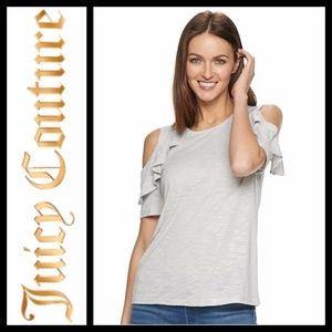 Juicy Couture Heather Gray Ruffle-Shoulder Top NWT